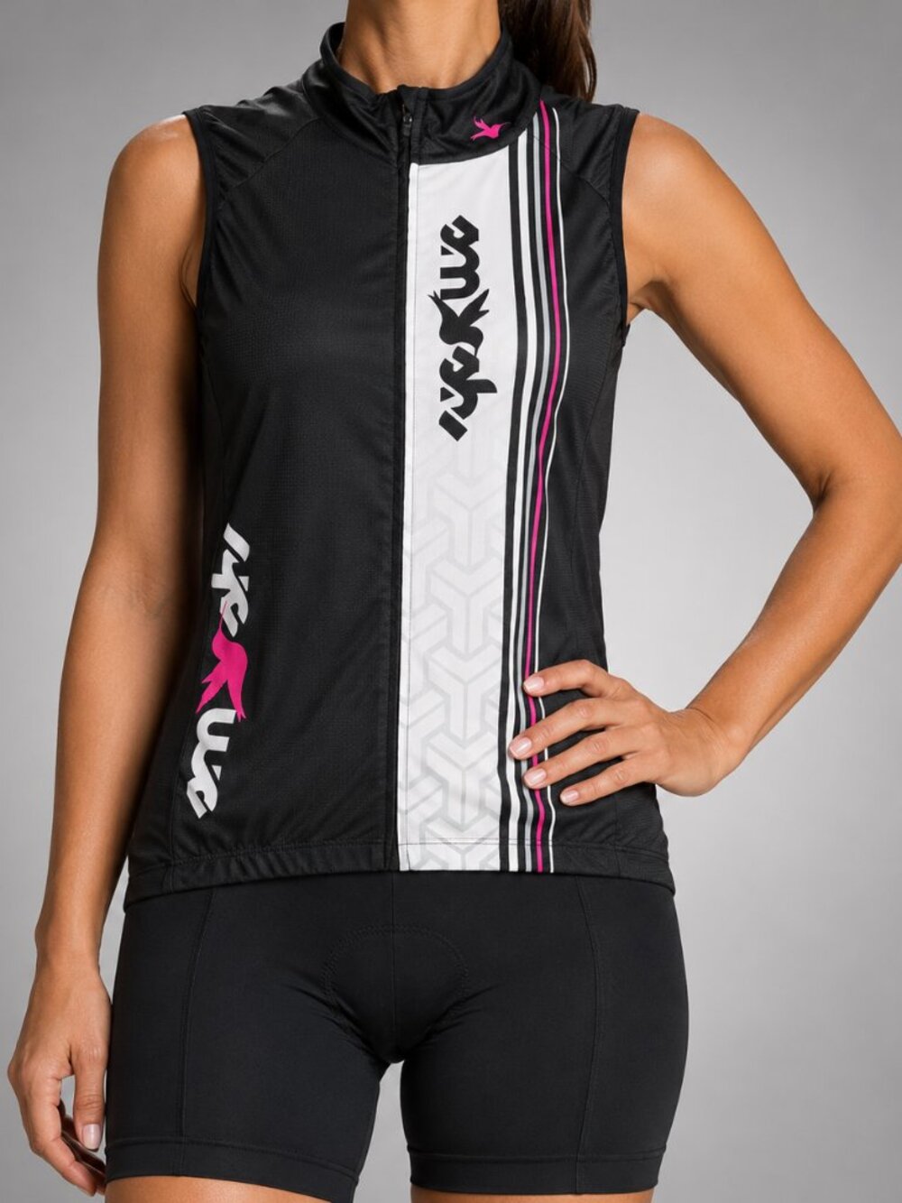 Smashfest Queen Women's Cycling Vest Size L Black Pink Full Zip Bike Jersey